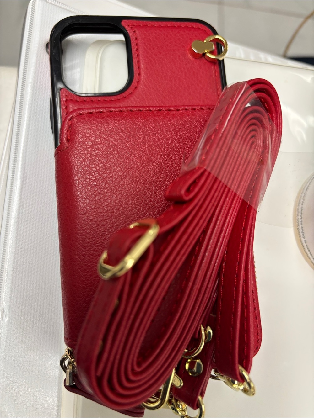 Red Leather Crossbody Phone Case W/Strap – Unbranded(case/wallet/strap)IPhone 17